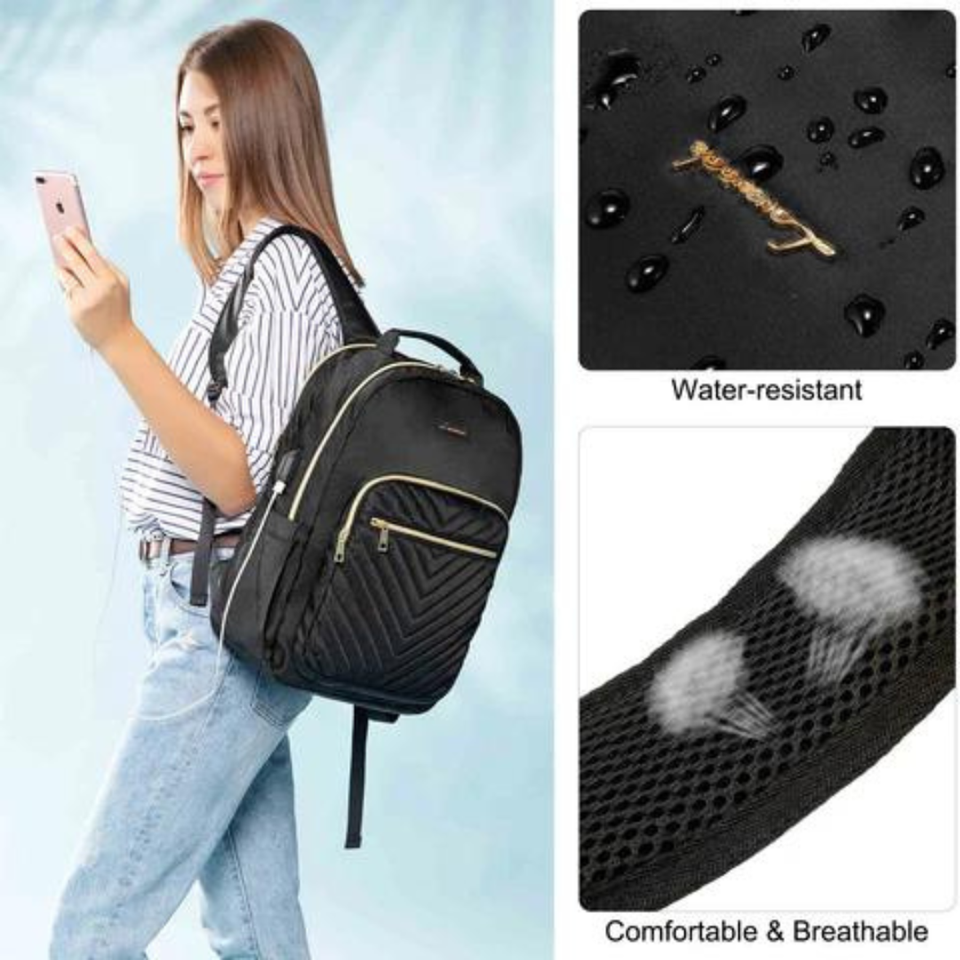 Black Quilted Laptop Backpack nsejt.mt