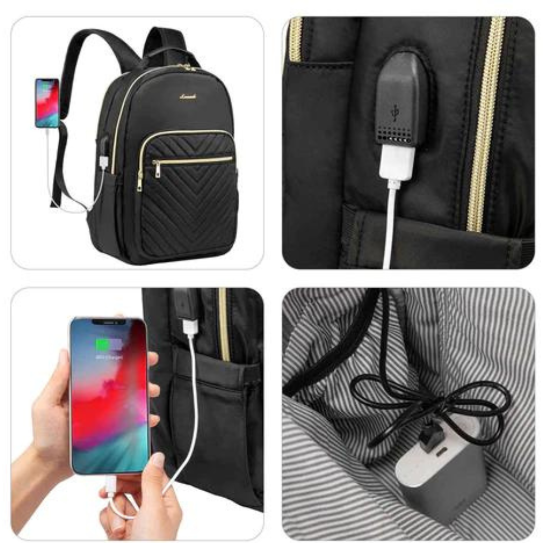 Black Quilted Laptop Backpack nsejt.mt