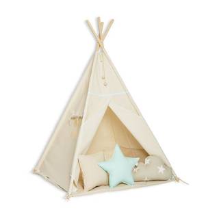 Teepee Tent + Cushions - Natural With Mint Touches