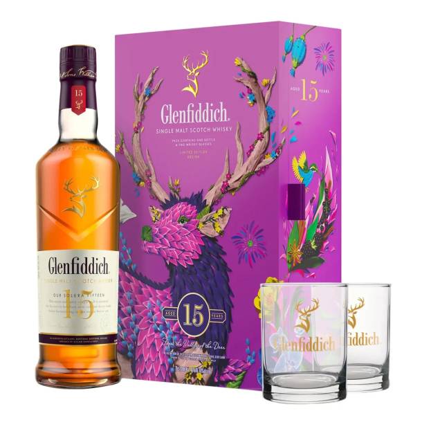 Glenfiddich 15 Year Old Solera 70cl & 2 Glasses