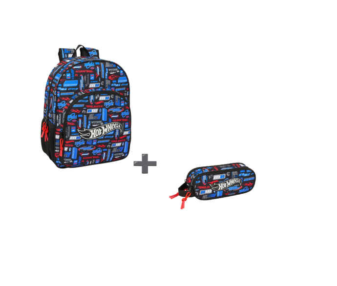 Hot Wheels Backpack 42cm + Pencil Case Combo