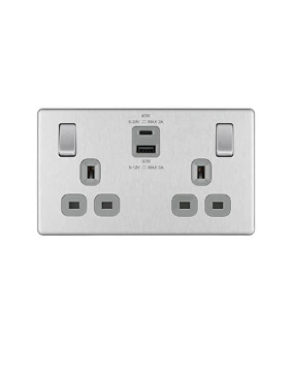 NEXUS FLATPLATE 2G SW SKT BR STL1 USB A + 1 USB C