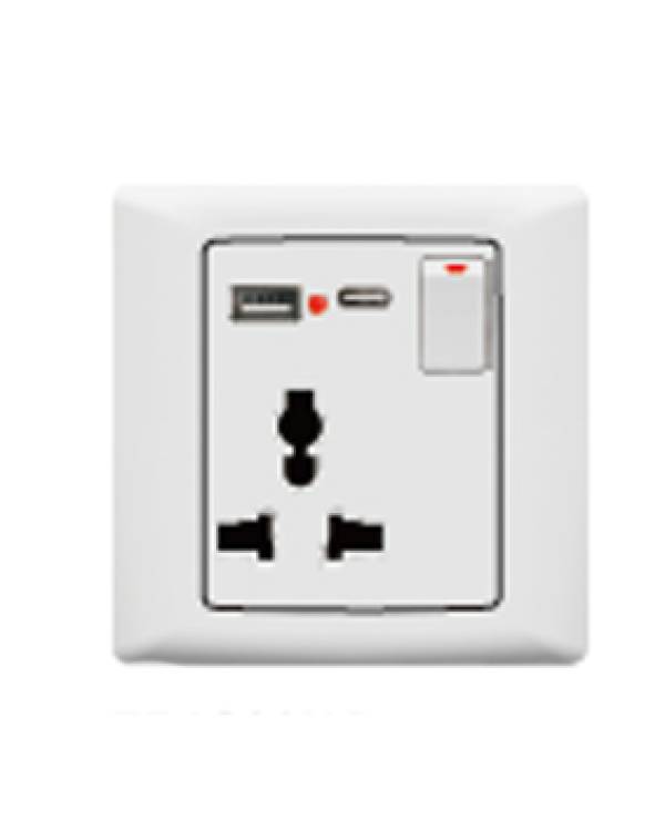 FOXGLO EB WHT UNIV SOCKET 2G 13A SP +2USBA+C+NEON