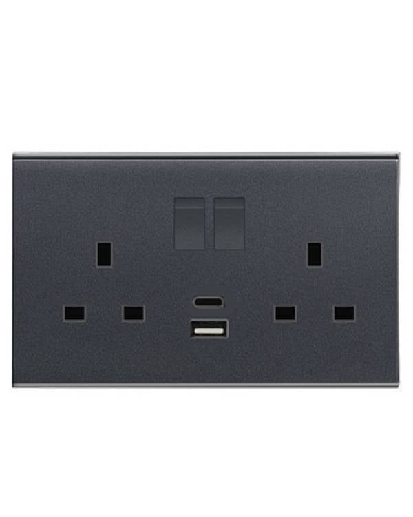 BROADWAY BLACK 13A DP SW SOCKET 2G 1 USB A+1 USB C