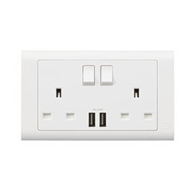 MK ESSENTIALS SW SOCKET 2G 13A DP + 2 USB A (Bx10)
