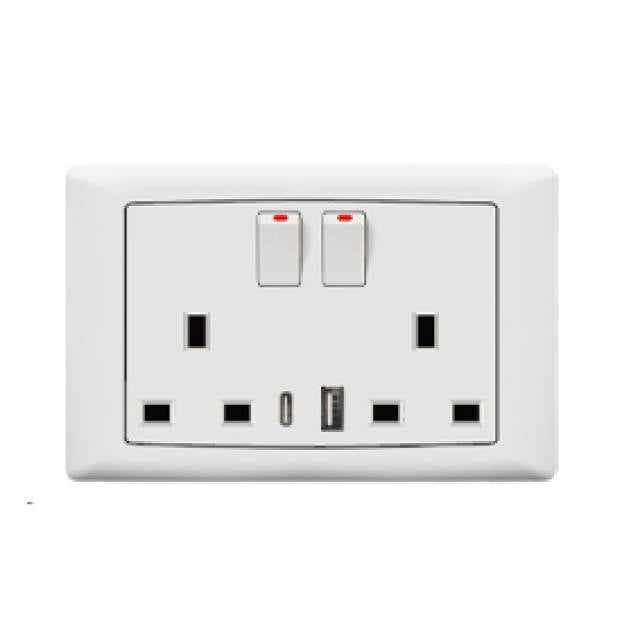 FOXGLO EB WHITE SW SOCKET 2G 13A SP +2 USB A+C