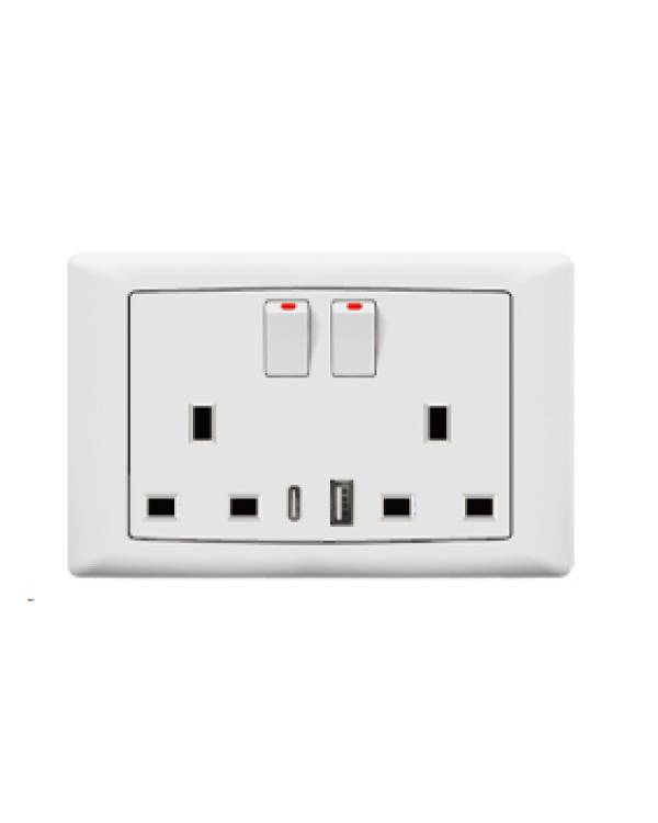FOXGLO EB WHITE SW SOCKET 2G 13A SP +2 USB A+C