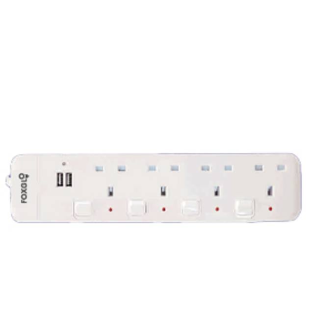 FOXGLO EXT SKT 4G 13A FSD +NEON 3MT+SURGE +USB WHT