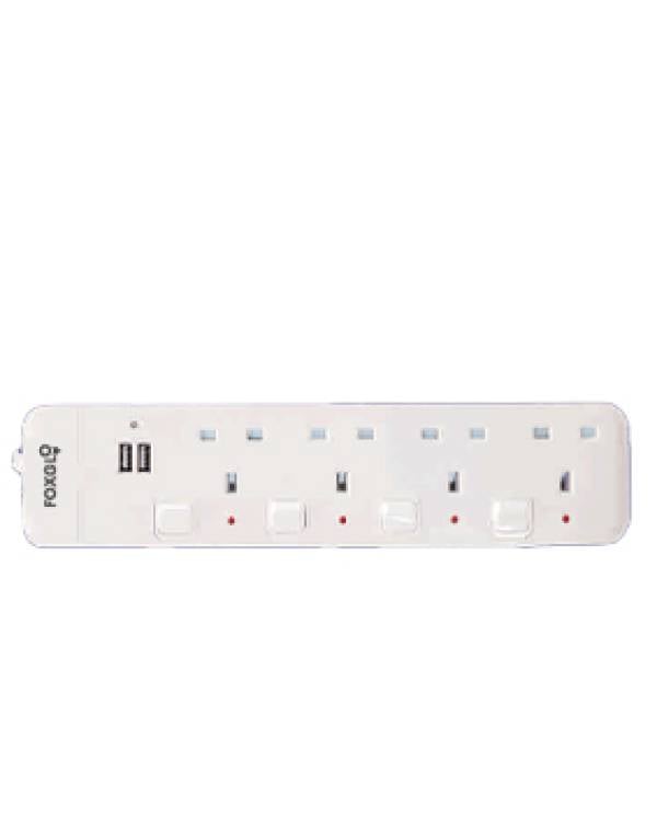 FOXGLO EXT SKT 4G 13A FSD +NEON 3MT+SURGE +USB WHT