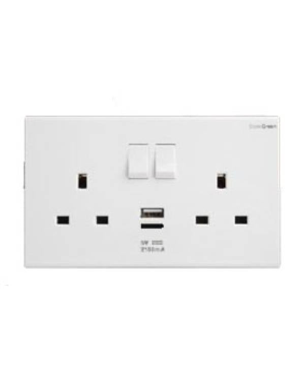 BROADWAY WHITE 13A DP SW SOCKET 2G 1 USB A+1 USB C