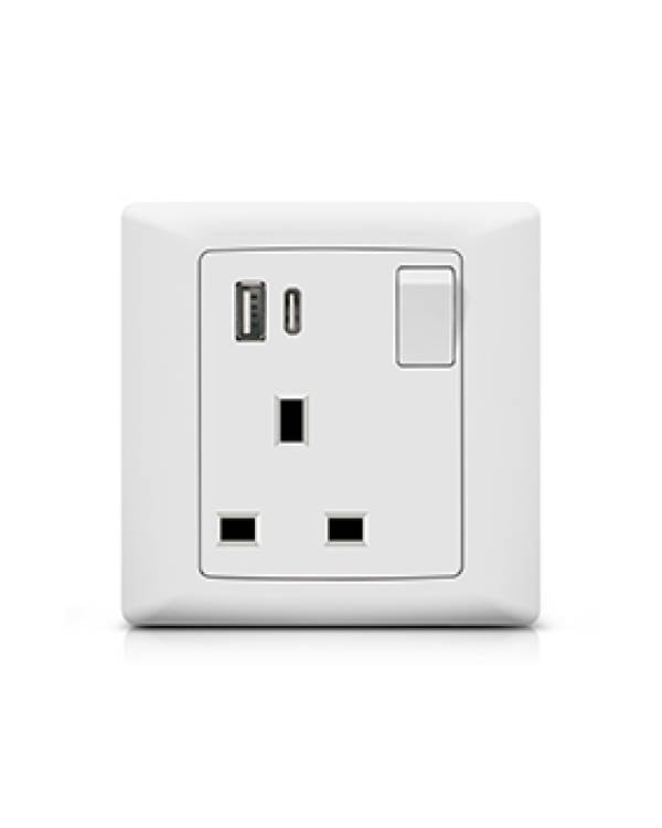 FOXGLO EB WHITE SW SOCKET 1G 13A SP +2 USB A+C
