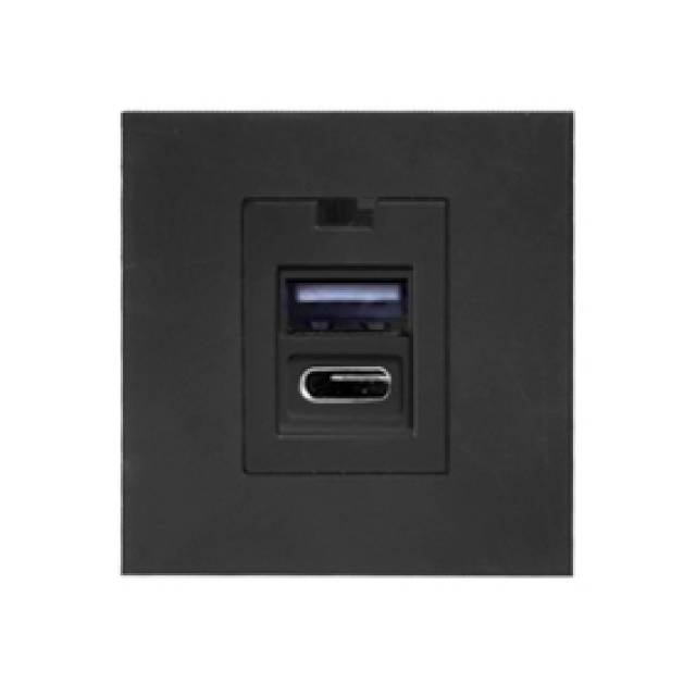 NOEN 2xUSB MODULE, 1 USB A + 1 USB C  45x45mm BLK