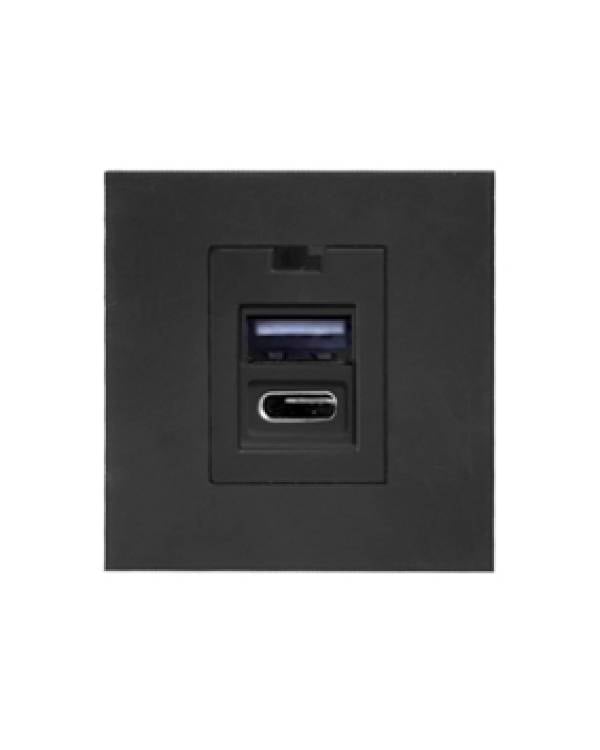 NOEN 2xUSB MODULE, 1 USB A + 1 USB C  45x45mm BLK