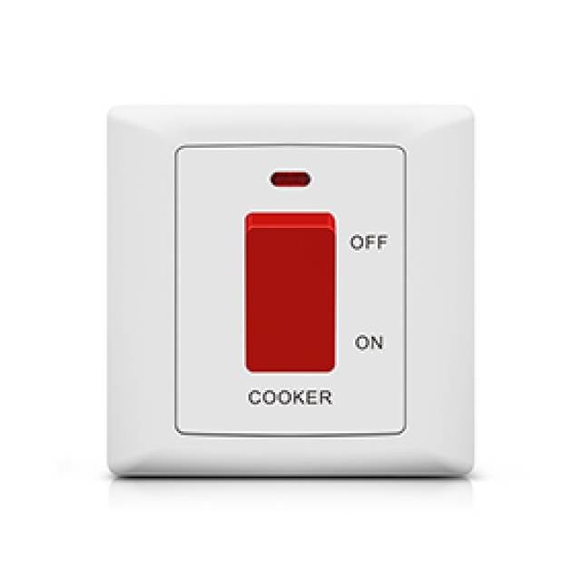 FOXGLO EB WHITE SWITCH FLUSH 45A DP with NEON