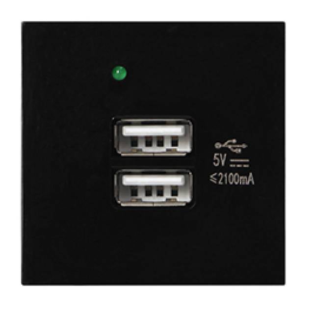 NOEN USB A DOUBLE PORT MODULE 45x45mm BLK