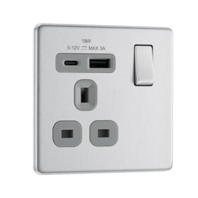 NEXUS FLATPLATE 1G SW SKT BR STL1 USB A + 1 USB C