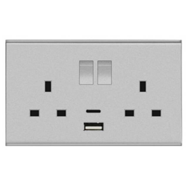 BROADWAY GREY 13A DP SW SOCKET 2G 1 USB A+1 USB C