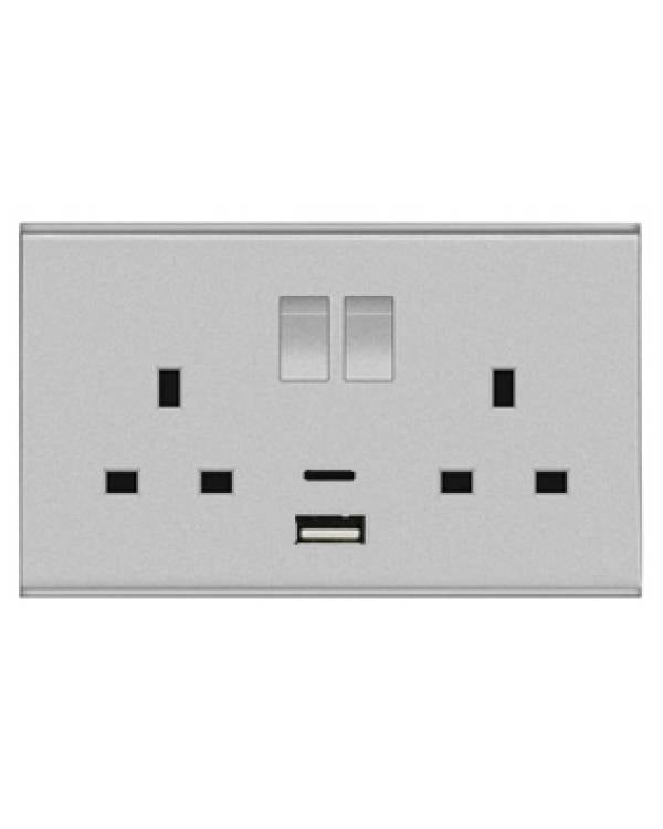 BROADWAY GREY 13A DP SW SOCKET 2G 1 USB A+1 USB C