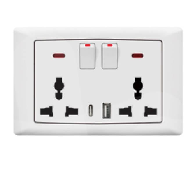 FOXGLO EB WHT UNIV SOCKET 2G 13A SP +2USBA+C+NEON