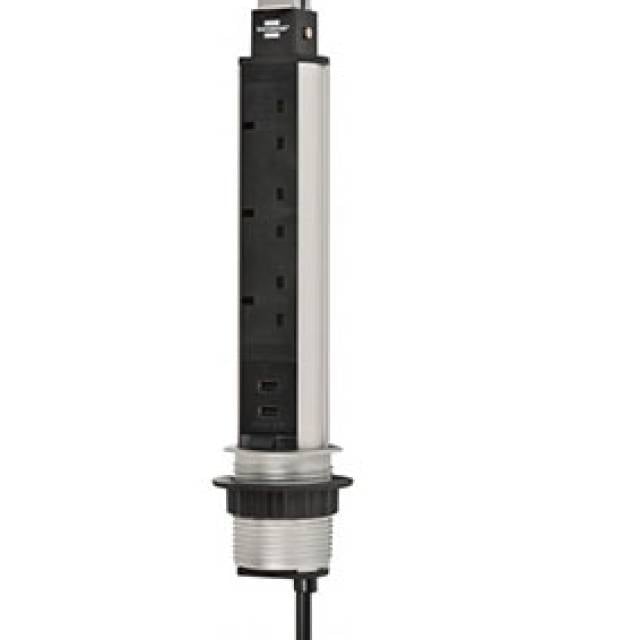 POP UP SOCKET 3x13A 2 USB A ALUM