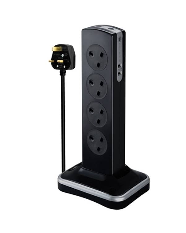 EXT SKT 8G 13A  SURGE PROT+2 USB A POWER CENTR BLK