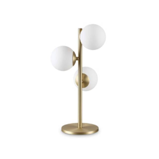 TABLE PERLAGE TL3  G9 3x15W BRS & WHT GLASS