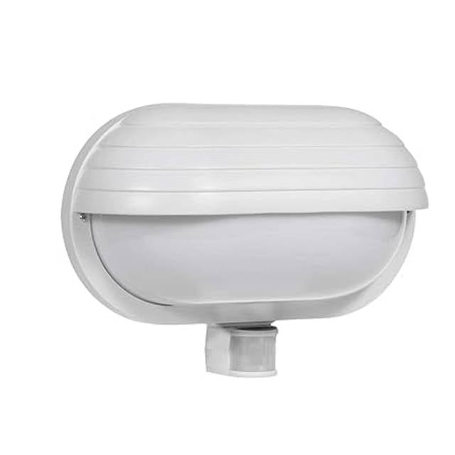 IP44 OVL B/HD HALF SHADE W/PIR WHT E27