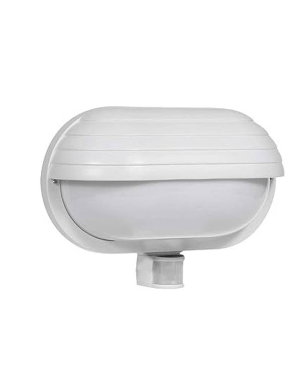 IP44 OVL B/HD HALF SHADE W/PIR WHT E27