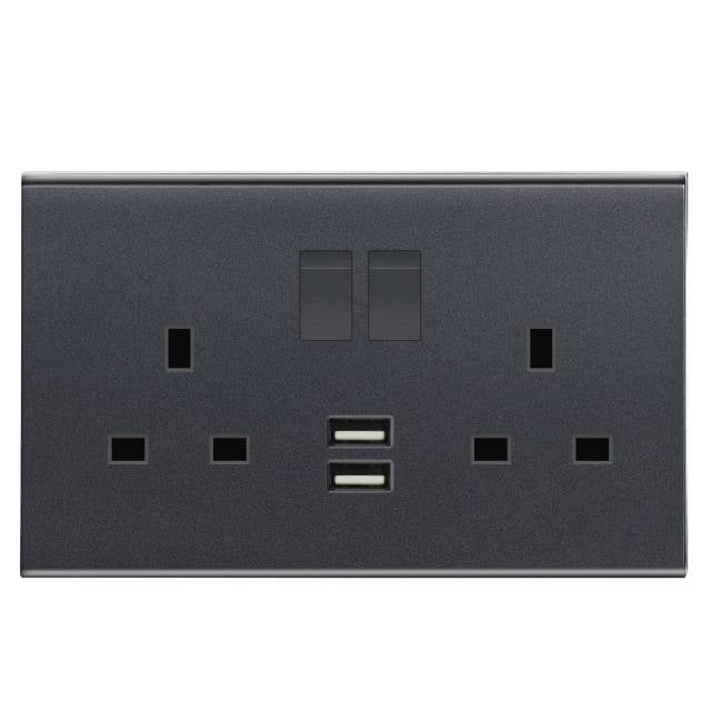 BROADWAY BLACK 13A DP SW SOCKET 2G 2USB FACEPLATE