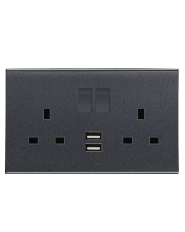 BROADWAY BLACK 13A DP SW SOCKET 2G 2USB FACEPLATE