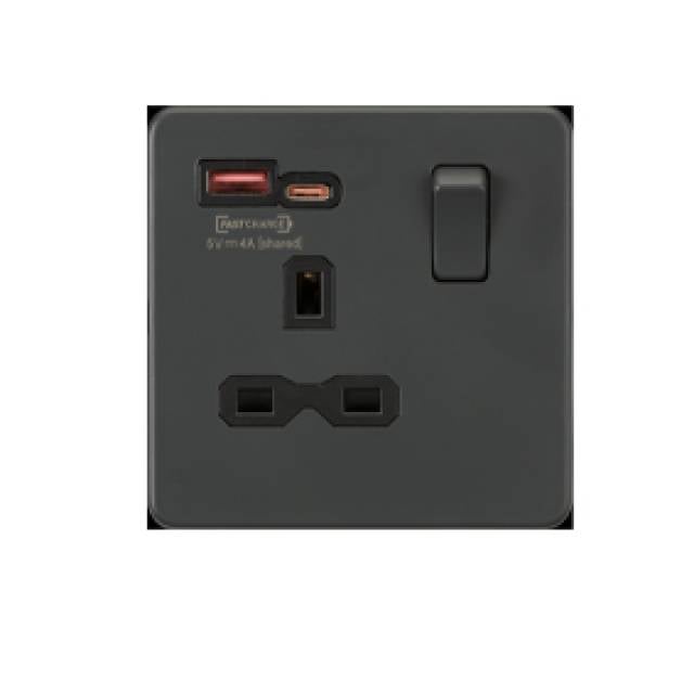 BROADWAY BLACK 1G 13A SW  UNIVERSAL SOC USB-A & C