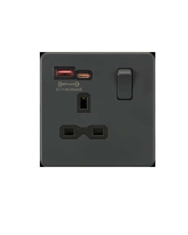BROADWAY BLACK 1G 13A SW  UNIVERSAL SOC USB-A & C