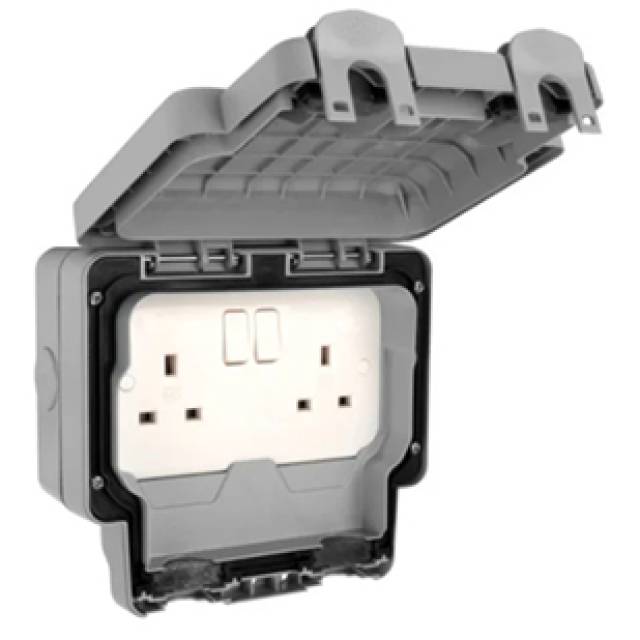 13A IP66 2G SURFACE SOCKET SWITCHED GRY