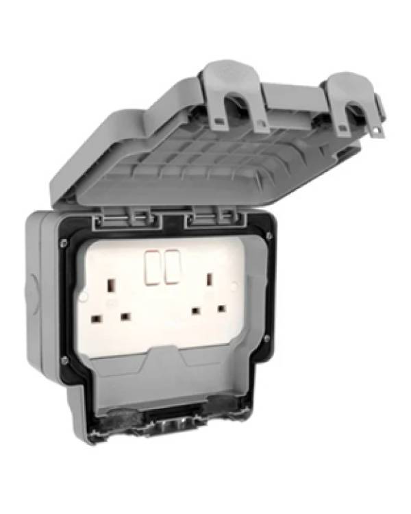 13A IP66 2G SURFACE SOCKET SWITCHED GRY