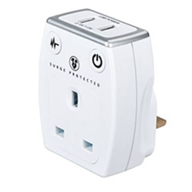 SURGE ADAPTOR with x2 USB A GLOSS WHT