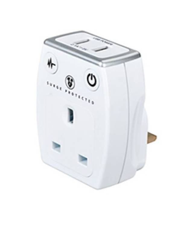 SURGE ADAPTOR with x2 USB A GLOSS WHT