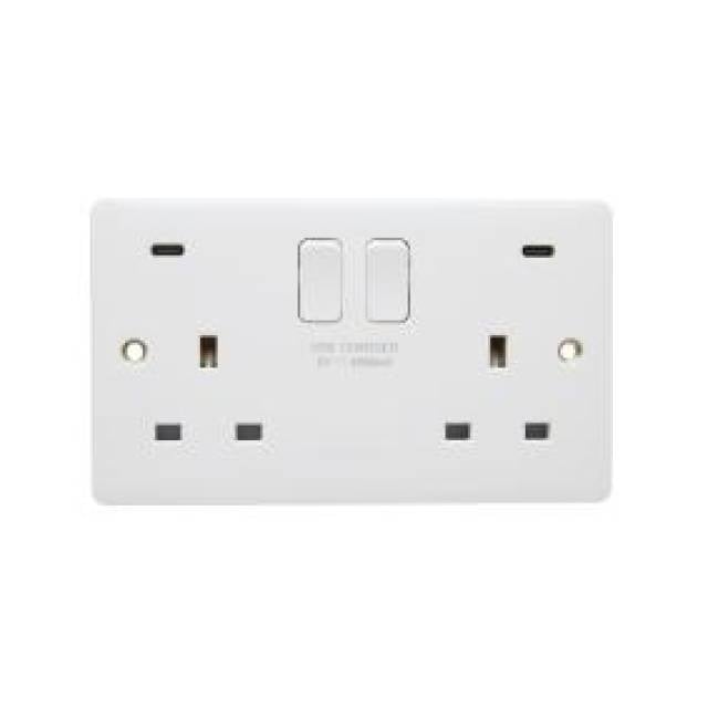 PROFILE+ WHITE 13A DP SW SOCKET 2G w/RCD 30mA