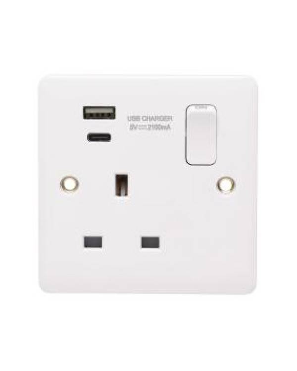 PROFILE+ WHITE 13A SW SOCKET 1G USB A+C